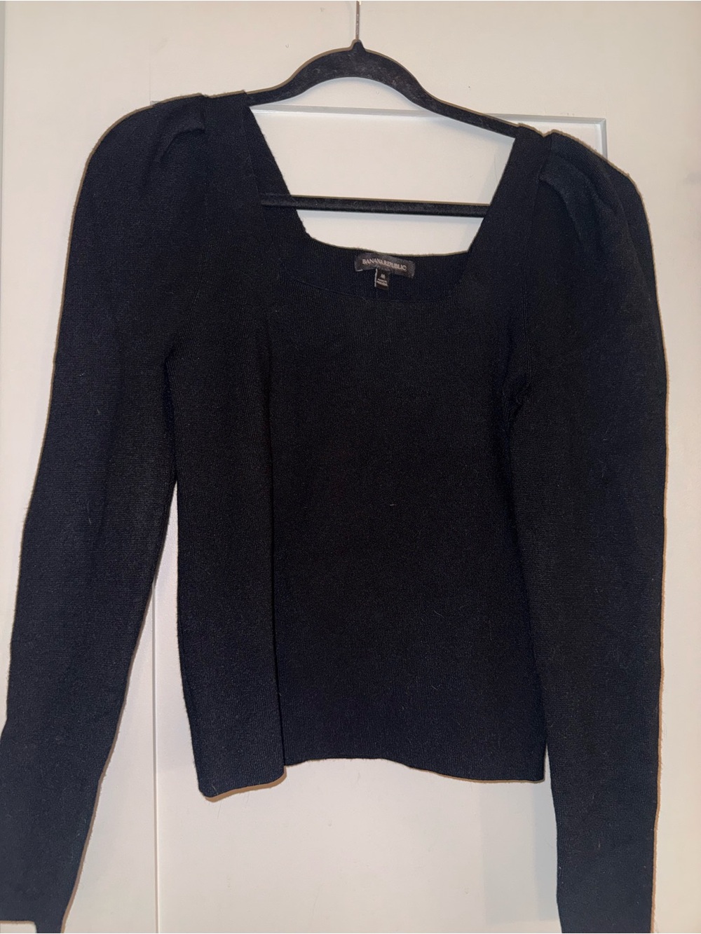 Banana Republic Black Square-Neck Puff-Sleeve Sweater